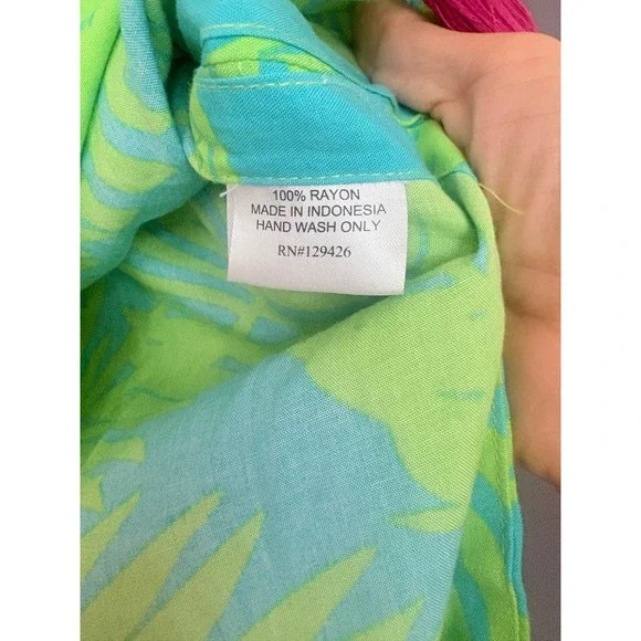 Escapada Living Tropical Palm Print Tassel Kaftan Cover Up Green Blue Large - Picture 6 of 6